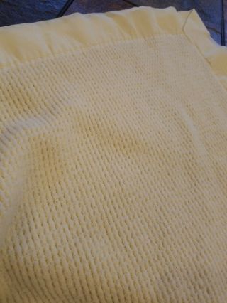 Vintage Baby Waffle Weave Thermal Satin Trim Blanket Yellow Morgan or Gordon 5