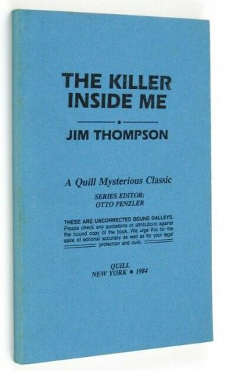 Jim Thompson / The Killer Inside Me Uncorrected Proof 1st 1984