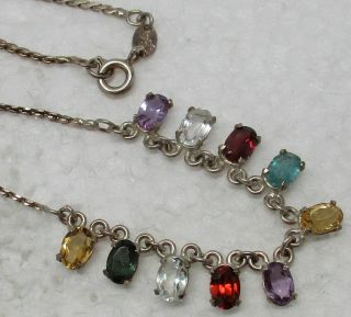 Vintage Sterling Silver 10.  00 Cttw Multi - Gemstone Drop 17 - 3/4 " Designer Necklace