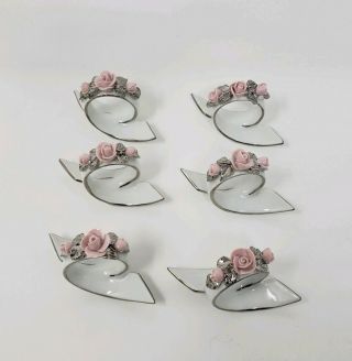 Set Of 6 Vintage Rose Flower Napkin Ring Holder Handmade Porcelain Australia