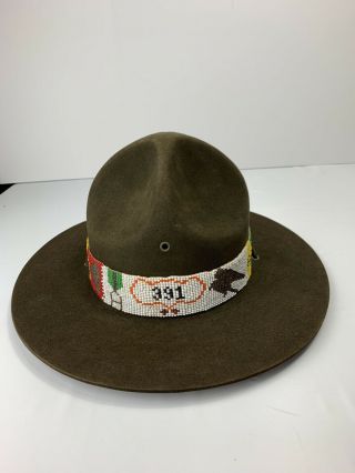 Vintage Boy Scout Leader Stetson Hat Bsa Order Of The Arrow Beaded Sz 7 - 1/4