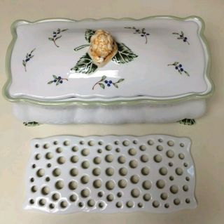 Princess House Exclusive " Vintage Garden " Footed Dish & Lid & Flower Insert