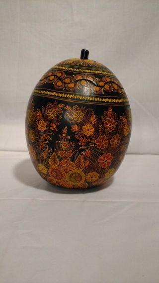Vintage Hand Painted Wood Egg By Francisco Caronel,  Signed (12),  9 " Tall
