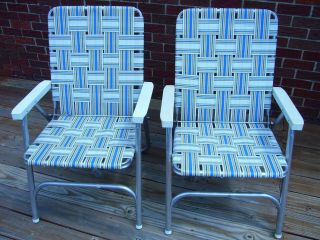 2 - Vtg Sunbeam Aluminum Webbed Patio Lawn Chairs Folding Matching