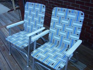 2 - VTG Sunbeam Aluminum Webbed Patio Lawn Chairs Folding Matching 2