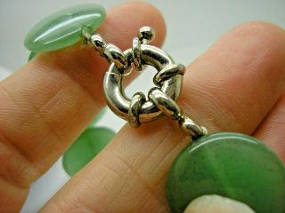 Vintage Silver & Jade Button Bead Necklace Large Bolt Ring Clasp 16 