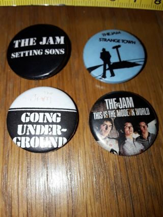 4 X Vintage 1980s 25mm The Jam Mixed Song Titles Mod Punk Weller Badge Pin Set S