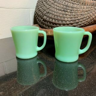 Set Of 2 Vintage Fire King Ware Green Jadeite 3 1/2 " Coffee Mugs