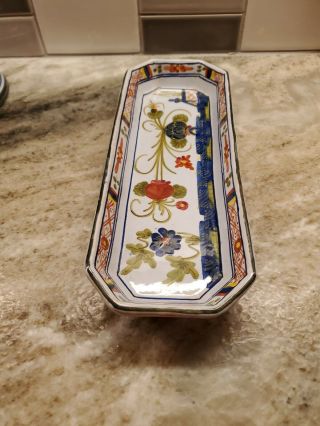 Vintage Italian Garofano Faenza Blue Carnation Relish Tray 8 3/4 x 3 in 4