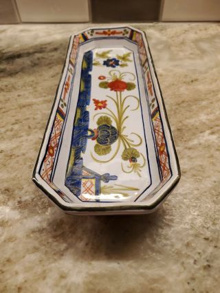 Vintage Italian Garofano Faenza Blue Carnation Relish Tray 8 3/4 x 3 in 6