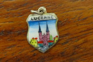 Vintage Silver Lucerne Church Cathedral Switzerland Swiss Travel Shield Charm