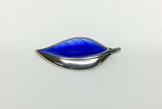 Vintage Norway D - A Leaf Brooch Pin Sterling & Blue Enamel 925 Sterling Silver
