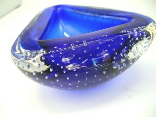 Vintage Murano Glass Blue Bullicante Geode Bowl poss Archimede Seguso 4