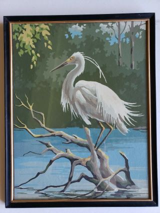 Vintage Paint By Number Crane Heron Bird On Lake 10 " X 13 "