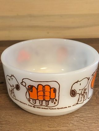 Vintage 1958 Anchor Hocking Fire King Snoopy Sweet Dreams Milk Glass Bowl