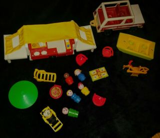 Fisher Price Vintage Little People Play Family Car & Pop - Up Camper 992,