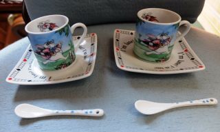 Vintage 2010 Paul Cardew Alice in Wonderland Tea Party Set of 2 Cup Saucer Spoon 5