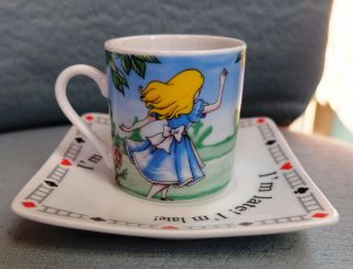 Vintage 2010 Paul Cardew Alice in Wonderland Tea Party Set of 2 Cup Saucer Spoon 7