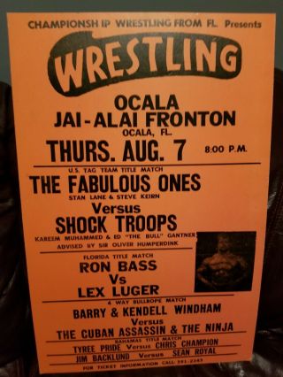 Vintage Nwa Florida Championship Wrestling Poster 1986 Ocala.  Luger,  Windham