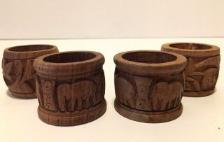Vintage Set Of 4 Hand Carved Wood Napkin Rings