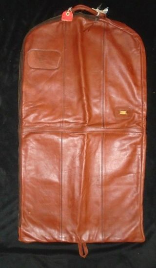 Vintage Lands End ^^ Tan Leather Garment Bag Carrier Carry On Travel Suit Holder