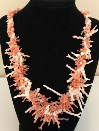 Vintage White Pink Salmon Coral Branch Segment Necklace 74 Grams 20”