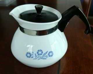 Vintage Corning Ware Tea Pot Blue Cornflower 3 Cup Coffee Tiny Kettle With Lid