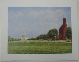 The Mall Old Smithsonian Castle & Us Capitol Frank Morgan Vintage 1991 Art Print