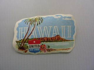 Vintage " Hawaii " United Airlines Luggage Decal (1950 - 60 