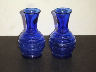Vintage Cobalt Blue Glass Beehive 4 - 1/4 " Vases Marked U.  S.  A.  4