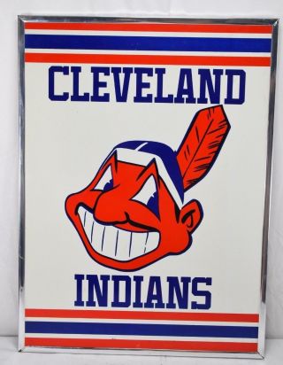 Vintage Cleveland Indians Mlb Baseball Team Logo Sign Poster Board 19 " X 14 "