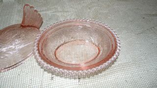 VINTAGE GLASS HEN ON A NEST PINK CONTAINER CANDY DISH 3