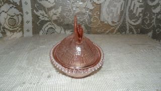 VINTAGE GLASS HEN ON A NEST PINK CONTAINER CANDY DISH 5