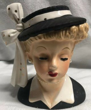 Vintage 1956 Napco " Lucy " Headvase Head Vase Planter Figurine C2633c Pearls