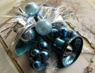 Vintage Mercury Glass Christmas Cluster - Turquoise Blue Retro Decoration