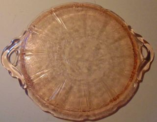 Vintage Pink Depression Glass Cake Plate Tray w/Handles,  Cherry Blossom Pattern 4