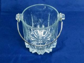 Vintage Mid Century Clear Crystal Ice Bucket W/ Metal Silver Plated Bail Handle