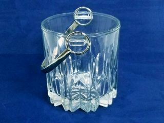 VINTAGE MID CENTURY CLEAR CRYSTAL ICE BUCKET W/ METAL SILVER PLATED BAIL HANDLE 3