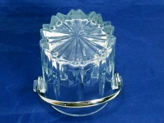 VINTAGE MID CENTURY CLEAR CRYSTAL ICE BUCKET W/ METAL SILVER PLATED BAIL HANDLE 4