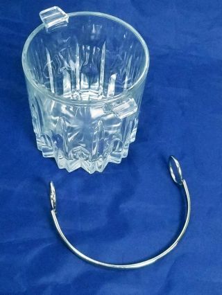 VINTAGE MID CENTURY CLEAR CRYSTAL ICE BUCKET W/ METAL SILVER PLATED BAIL HANDLE 5
