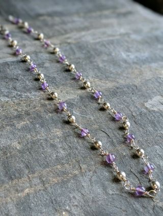 Vintage Mexico 925 Sterling Silver And Amethyst Beaded Necklace 2