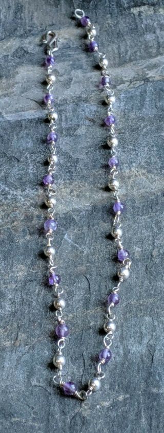 Vintage Mexico 925 Sterling Silver And Amethyst Beaded Necklace 4