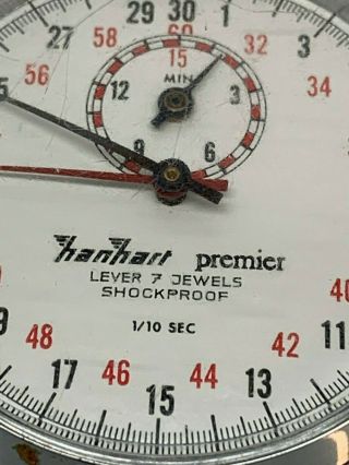 HANHART Premier Lever 7 Jewels Shockproof 1/10 sec STOP Vintage WATCH Germany 3