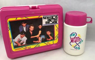 Vintage 1990 Kids On The Block Nkotb Plastic Lunchbox With Thermos Hot Pink