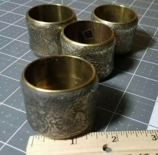 Vintage Etched Brass Napkin Rings Floral Engraved India Set Of 4