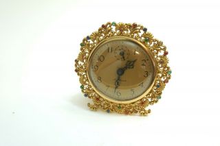 Vintage Ingraham Aristocrat Windup Alarm Clock With Jeweled / Brass Border