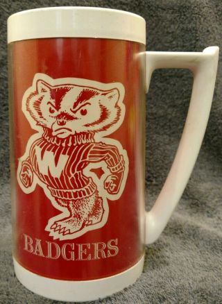 Euc Wisconsin Badgers Bucky Beer Vintage Thermo Serv Insulated Plastic Mug 16 Oz