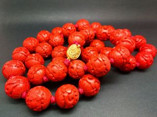 Deco Vintage Chinese Cinnabar Large Beads Export Clasp Necklace Hand Knotted Vgc