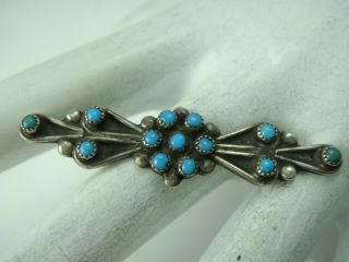 Vintage Navajo Petite Point Sterling Silver Turquoise Bar Pin Weighs 3.  7 Grams