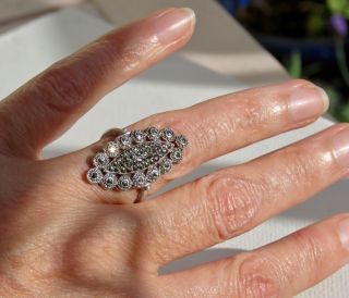 Art Deco Vintage Silver And Marcasite Ring Cocktail Sparkly Cluster Large